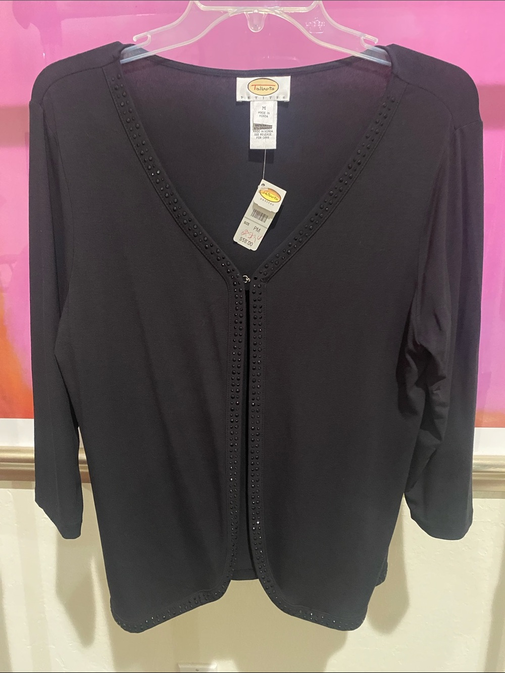 Talbots Black V-Neck Stud-Trim Cardigan
